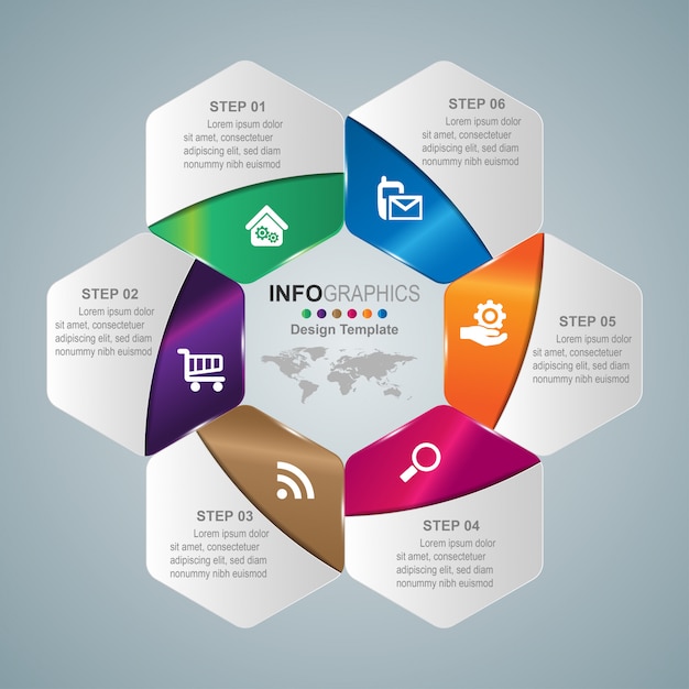 Business process timeline infographics 6 steps. Premium Vector