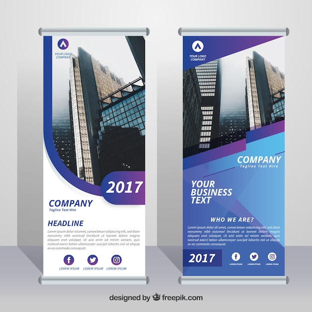 Business roll up with forms in blue and purple tones | Free Vector