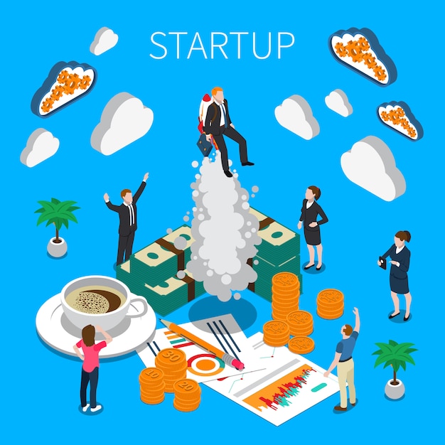 Business startup isometric composition Free Vector