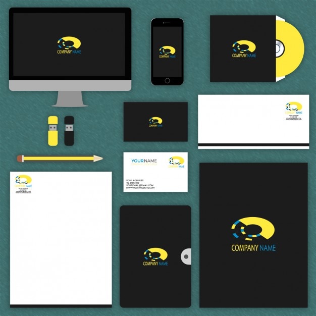Download Download Vector Yellow Stationery Mock Up Vectorpicker PSD Mockup Templates