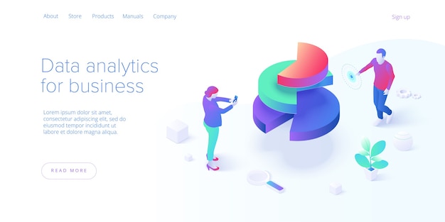 Business strategy isometric . data analytics for company marketing solutions or financial performanc