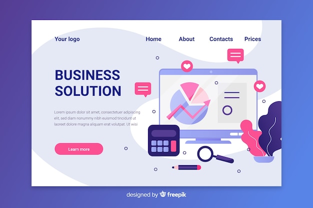 Business strategy landing page with colorful charts Free Vector