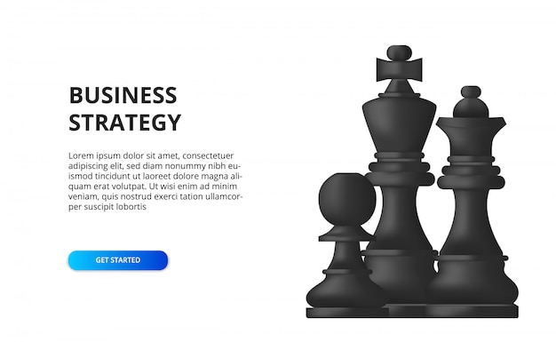 ビジネス戦略 成功のための戦術計画 チェス ポーン キング クイーンブラックのイラスト プレミアムベクター