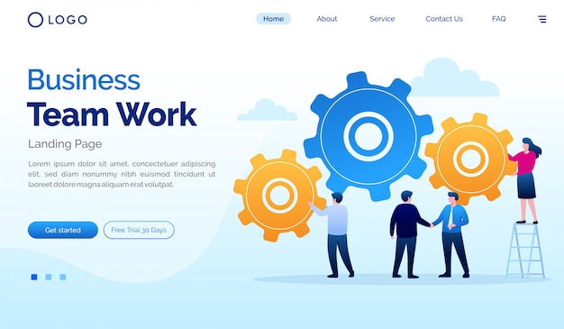 ビジネスチーム作業着陸ページウェブサイトイラストフラットデザインテンプレート プレミアムベクター