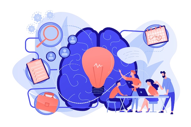 Business team working on project. project management, business analysis and planning, brainstorming and research, consulting and motivation concept. vector isolated illustration. Free Vector