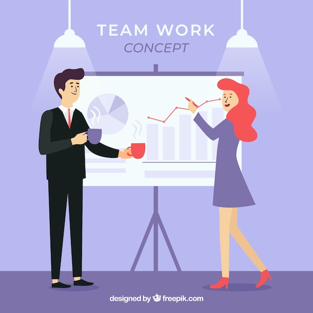 Business teamwork concept with flat\
design