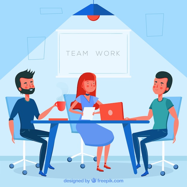 Business teamwork concept with flat\
design