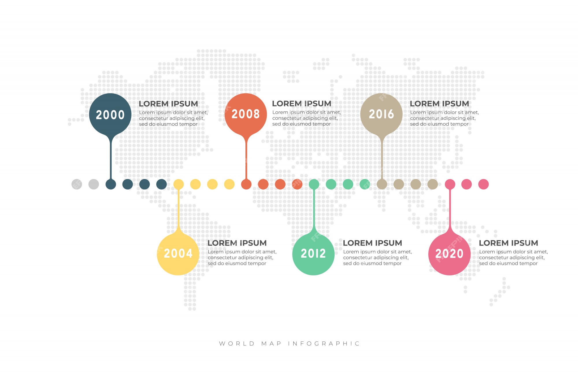 Premium Vector | Business timeline with world map infographic.