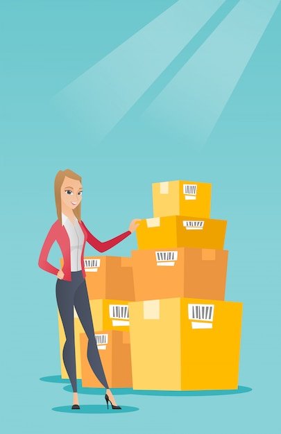 Premium Vector Business Woman Checking Boxes In Warehouse 0393