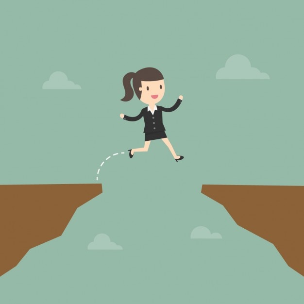 Business woman jumping a risk