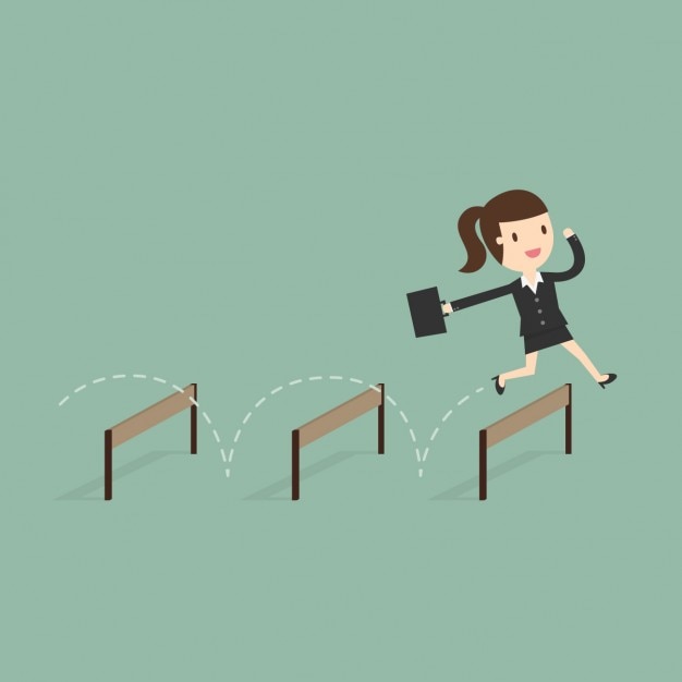 Business woman jumping obstacles