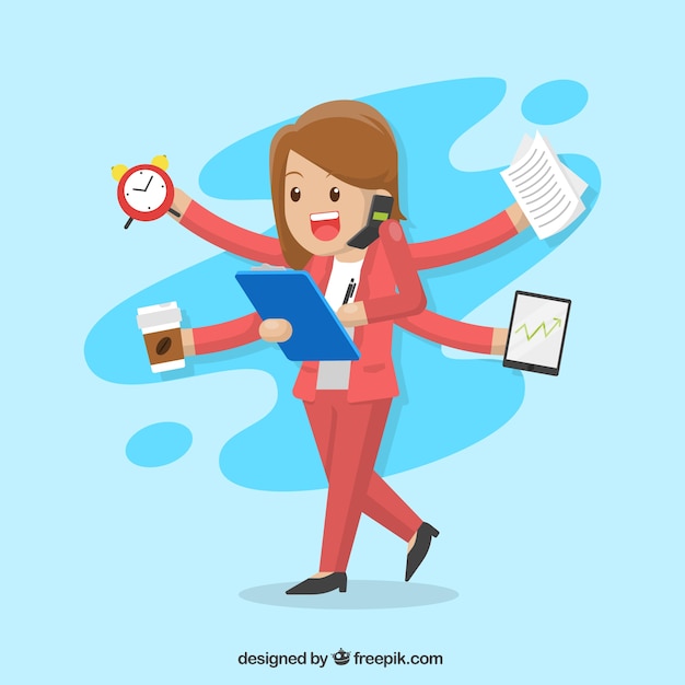 Business woman multitask character
