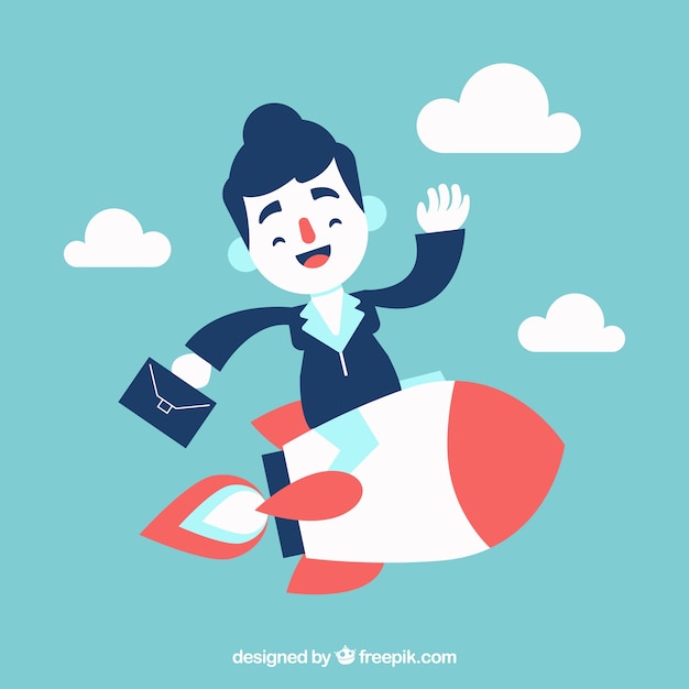 Business woman on top of a rocket