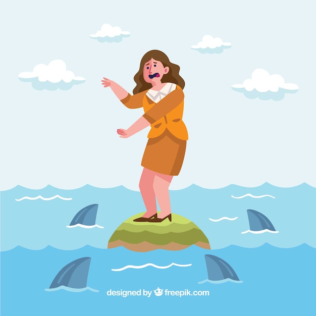Business woman surrounded by sharks