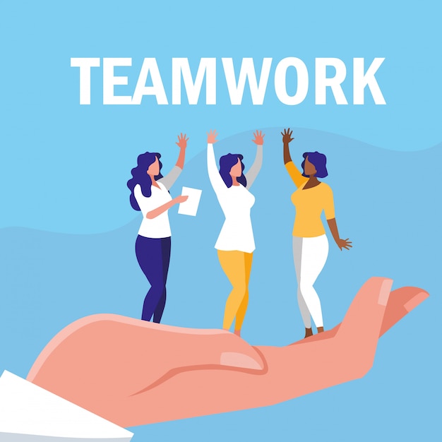 Premium Vector | Business woman teamwork in the hand celebrating