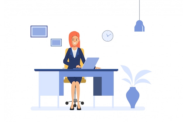 Business Woman Working At Office Desk With Laptop Administration
