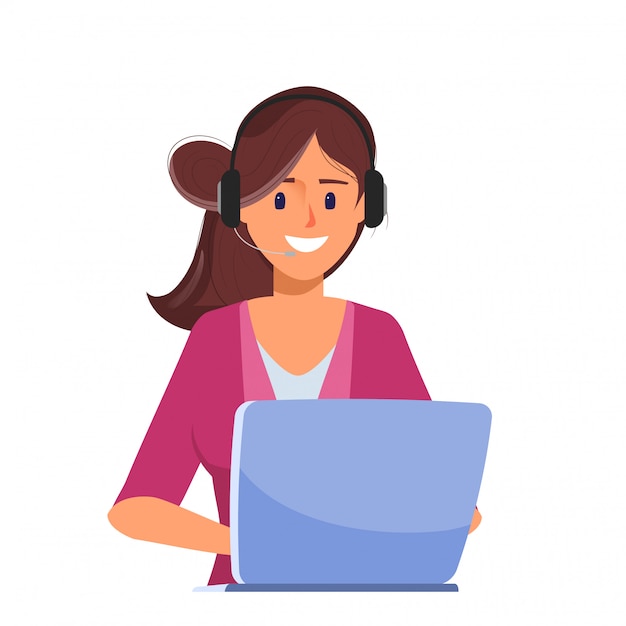 Business woman working with laptop to call center. | Premium Vector