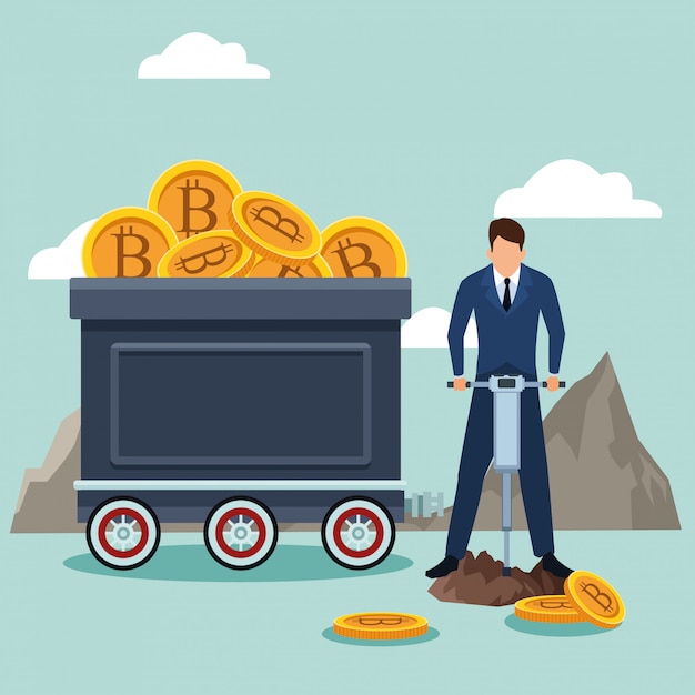 Premium Vector | Businessman avatar looking for bitcoins