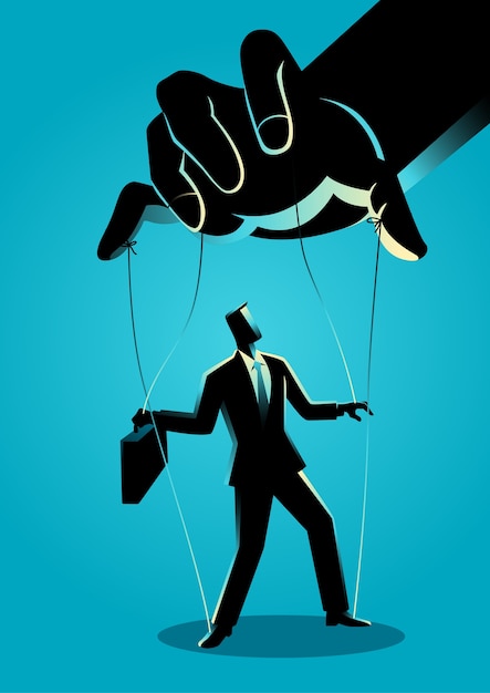 Businessman being controlled by puppet master Premium Vector
