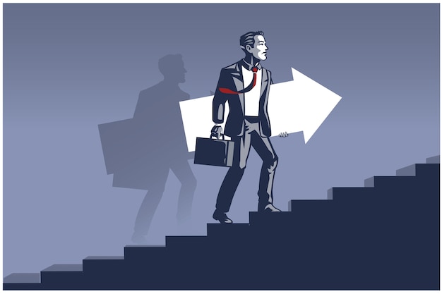 階段で階段を上る矢印を運ぶビジネスマン ビジネスイラストビジネス開発の概念 プレミアムベクター