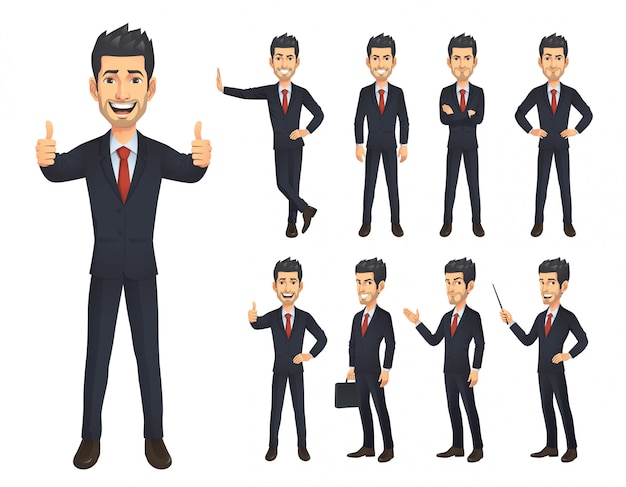 Businessman cartoon character set Premium Vector
