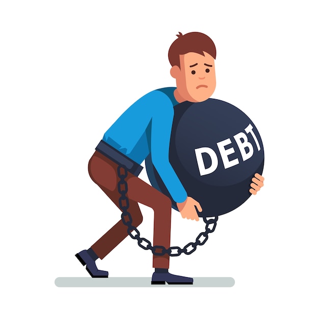 Businessman chained to debts Free Vector