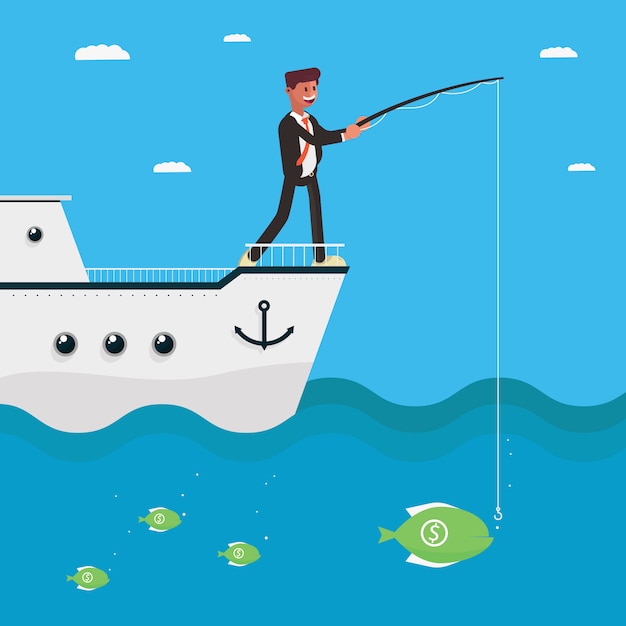 Download Businessman character fishing Vector | Free Download