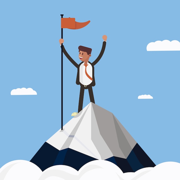 Free Vector | Businessman character on top of the mountain