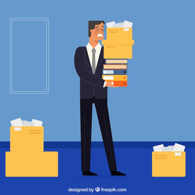Businessman character with a lot of work Vector | Free Download