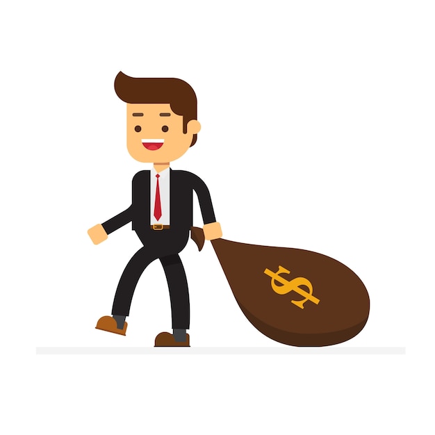 Premium Vector | Businessman comes with a bag of money dollars