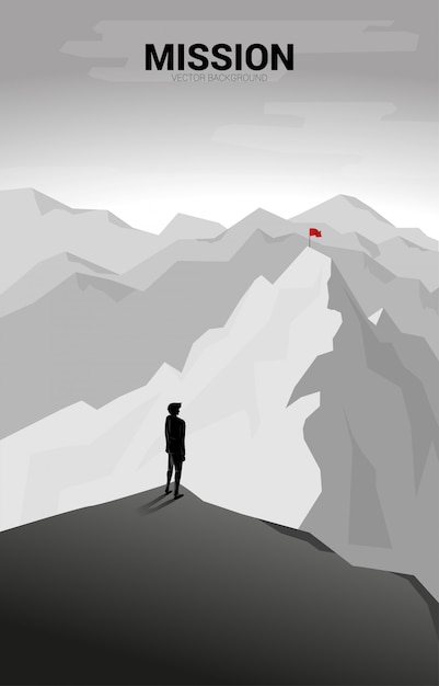 Download Businessman and flag on far away mountain. concept of goal ...