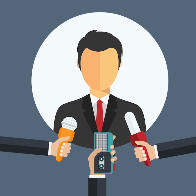 Illustration representing public relations of a man being interviewed.