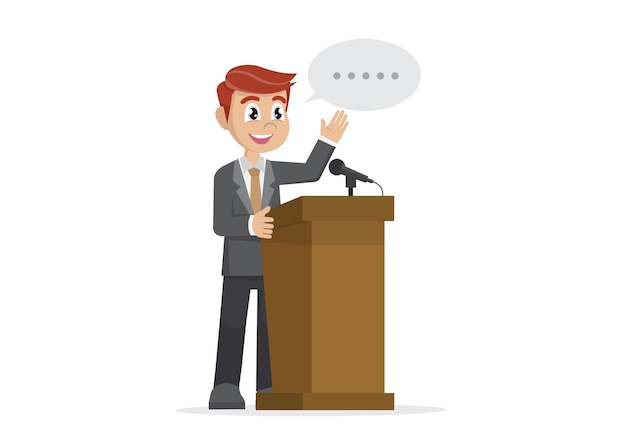 Premium Vector | Businessman giving a speech at podium