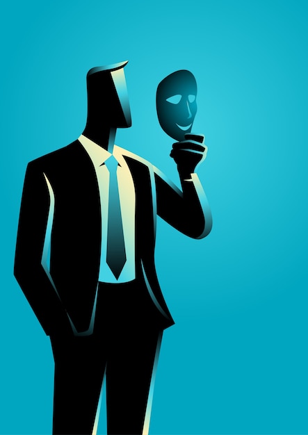 Businessman holding a mask in front of his face Vector | Premium Download