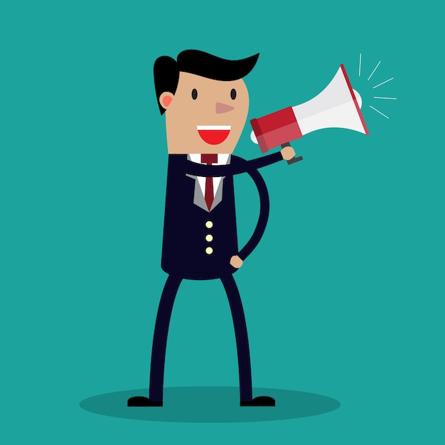 Premium Vector | Businessman holding a megaphone.