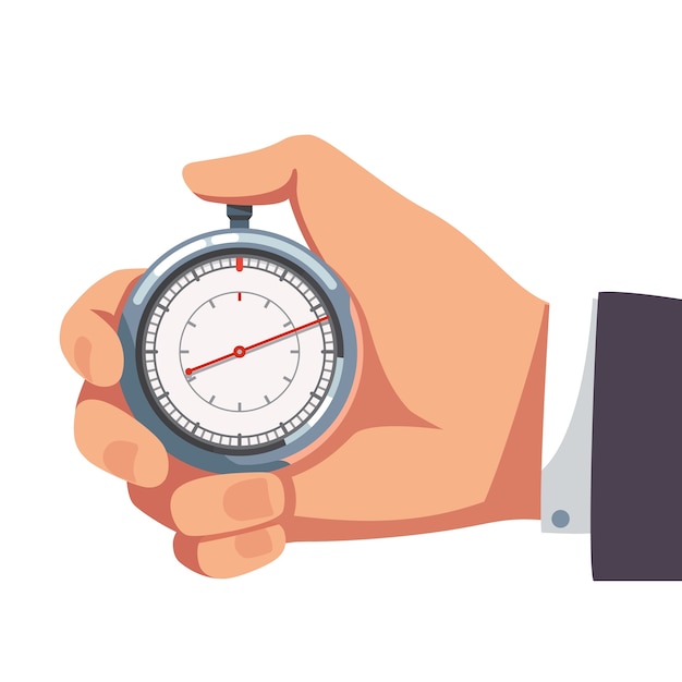 Businessman holding thumb finger on stopwatch Free Vector