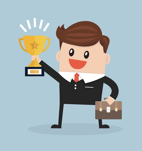 Illustration Of Running Businessman Holding Trophy Concept For Success