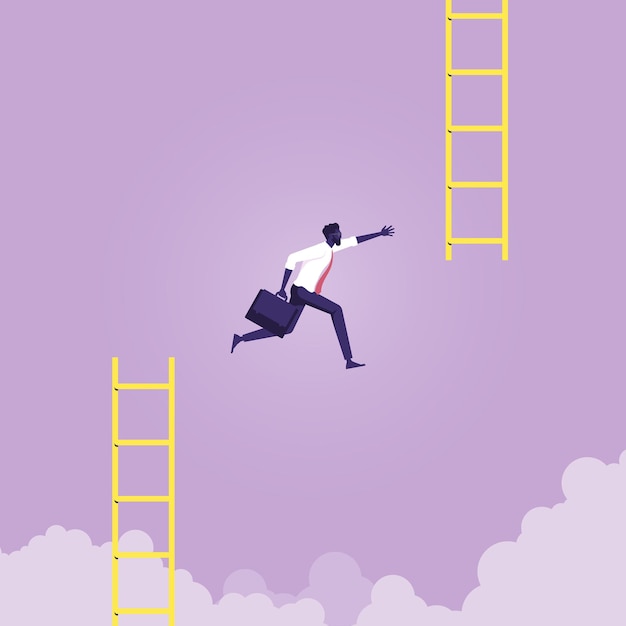 Premium Vector | Businessman jump from low stair to high stair change ...