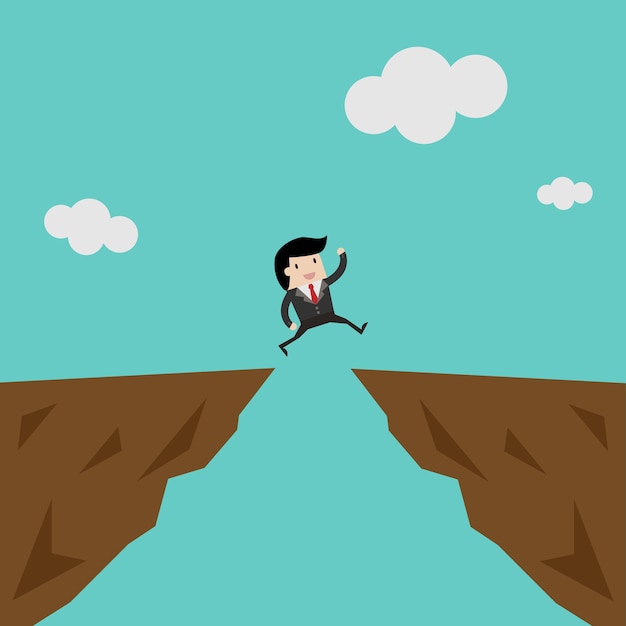 Premium Vector | Businessman jumping over chasm vector concept.