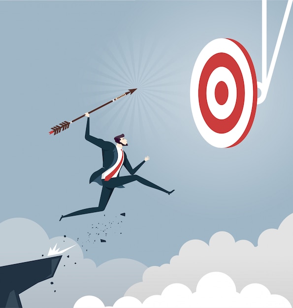 Premium Vector | Businessman jumps throwing arrow to target, business ...