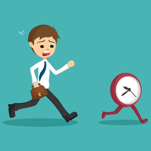 Premium Vector Businessman Late Go To Work And Running With Clock Or Time