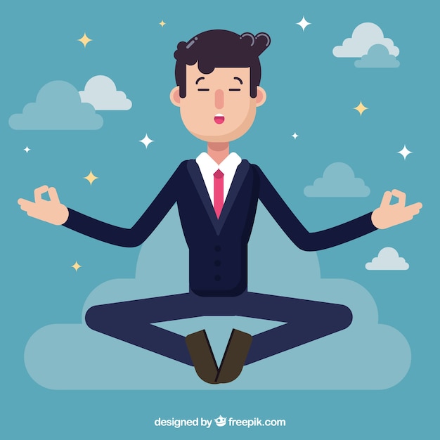 Businessman meditating in flat design Vector | Free Download