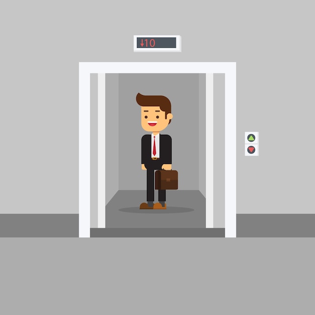 Businessman in office building elevator Premium Vector