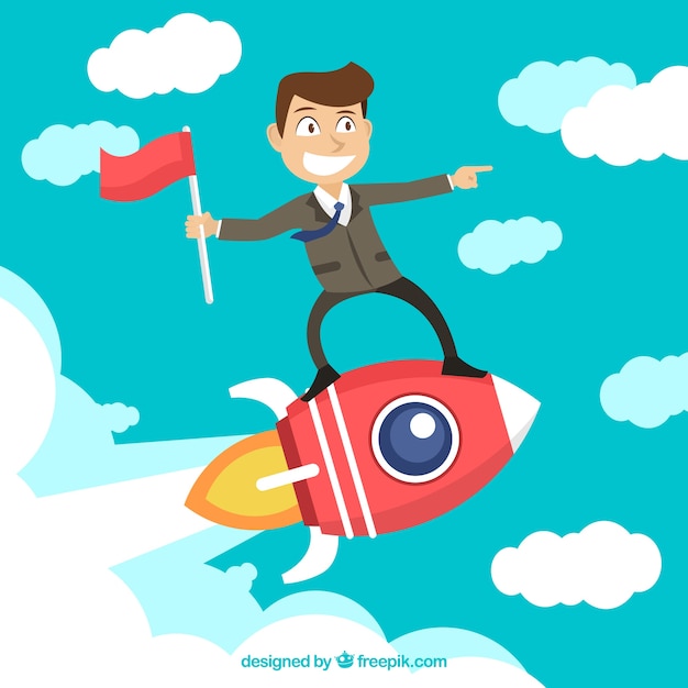 Businessman on top of a rocket