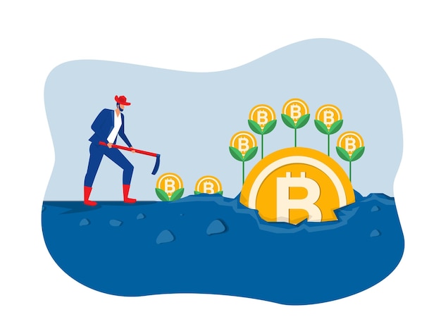 Premium Vector Businessman Plant Bitcoin Tree Growth Illustration Concept Vector Illustrator