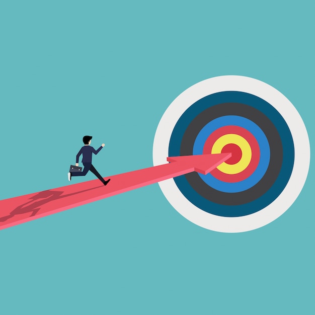 Premium Vector | Businessman run on the red arrow to the goal of success