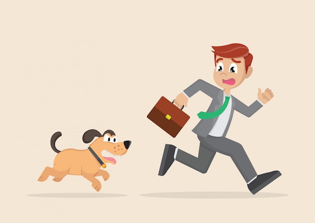 Businessman running away from dogs chases to bite. | Premium Vector
