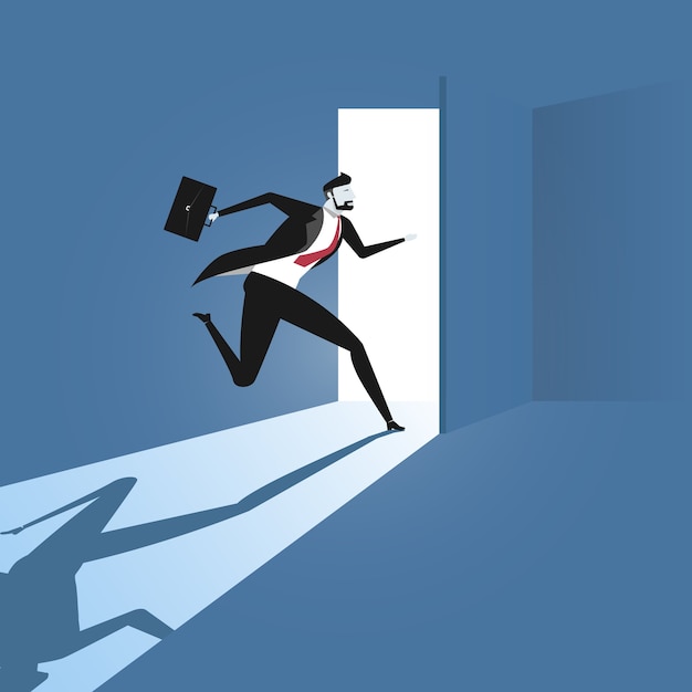 Businessman Running Out To The Door Premium Vector