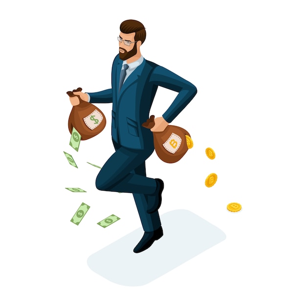 Premium Vector | Businessman runs, runs away, loses money, the concept ...