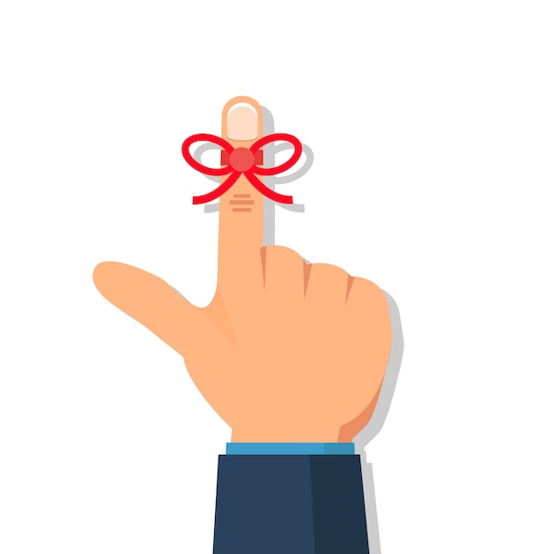 Premium Vector | Businessman's hand with reminder string on finger.